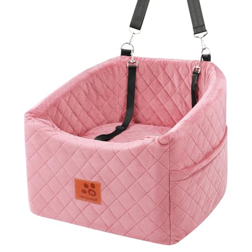 Image of Dog Car Seat for Small Medium Dogs, Memory Foam Pet Booster Seat for Dogs up to 35 lbs, Elevated Dog Carseat, Travel Safety Bed with Washable Removable Cover and Storage Pockets (Pink)