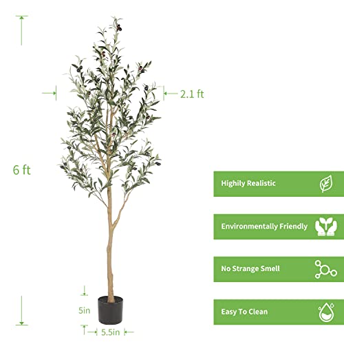 Realead 6Ft Artificial Olive Tree, Tall Faux Olive Tree Plants, Fake Potted Olive Silk Tree With Branches And Fruits, Artificial Trees For Modern Home Office Living Room Floor Decor Indoor (72In) #TOP1