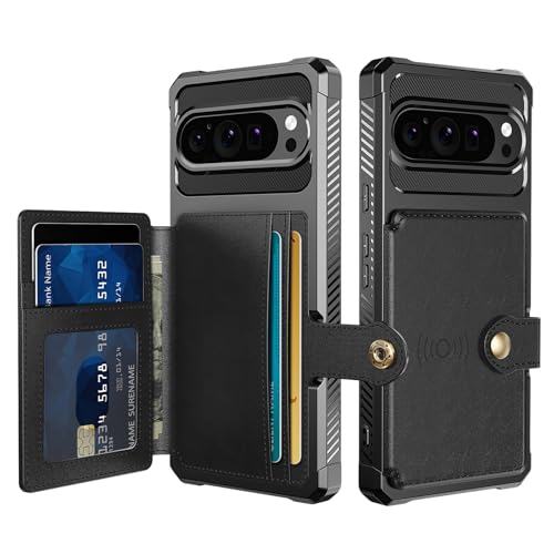 MRRSIWEI Case for Google Pixel 10/10 Pro with Card Holder, Flip PU Leather Heavy Duty Shockproof Wallet Case Cover for Google Pixel 10.C Black