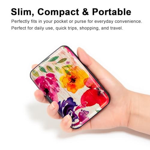 Credit Card Holder, Metal Card Wallet RFID Blocking Mini Slim Aluminum Business Hard Card Case for Women Men (A Watercolor Flowers)2