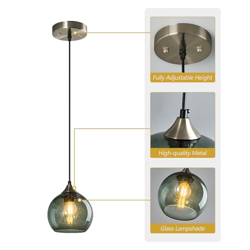 Lbsqj Gray Green Glass Pendant Lights Kitchen Island Lighting Globe Pendant Light Fixtures Modern Pendant Lighting For Kitchen Island Bedroom Living Dining Room Light Fixture thumb #6