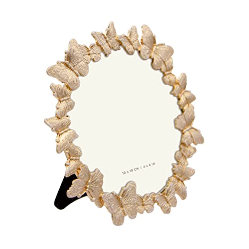 Gifty Gifty Round Butterfly Picture Frame With Gold With White Painted Frame 4”X4” Personalized Photo Frame Round Shape, For Vertical Display On Tabletop, Home Decor, Wedding Or Any Milestone Photos #TOP1