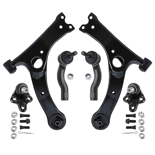 Image of Detroit Axle - 6pc Front End Control Arms Kit for Toyota Rav4 01-05, 2 Outer Tie Rods 2 Lower Control Arms 2 Ball Joints 2001 2002 2003 2004 2005 Replacement
