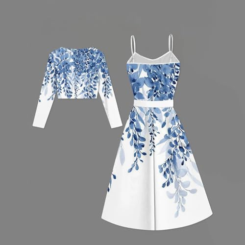 2 Piece Sets for Women Fall 2025,Boho Floral Print Maxi Dress with Cardigan,Wedding Guest Dresses for Women3