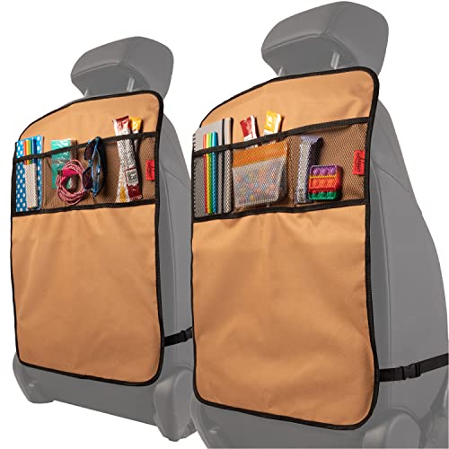 Image of Lusso Gear Heavy Duty Kick Mats (2 Pk) - Back Seat Protector, Sag Proof, Waterproof, Car Back Seat Cover for Kids Who Make Big Messes, 3 Reinforced Storage Pockets, Premium Oxford Fabric (Tan)