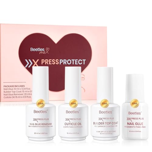 Image of Beetles 4Pcs Press-On Nail Essential Kit, Fast Dry Nail Glue, Builder Top Coat, Nail Remover & Cuticle Oil Set, Complete System for Secure Wear, Easy Removal & Natural Nail Care