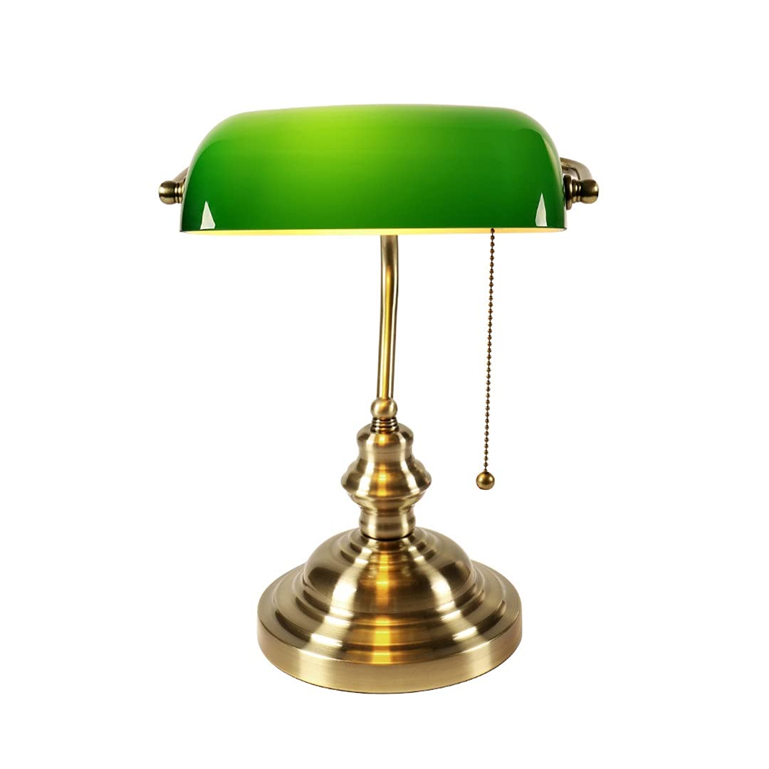Lampe de banquier vintage E27 en verre vert pour bureau de chambre