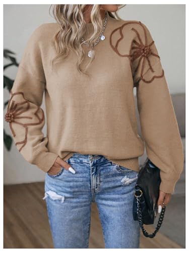 Milumia Women's Floral Pattern Mock Neck Long Sleeve Drop Shoulder Pullover Sweaters3