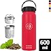 Produktbild amapodo Trinkflasche Edelstahl 600ml isoliert mit Sieb, Tea Infuser Travel Mug Rot