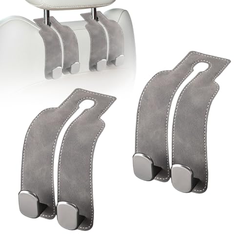 Image of Headrest Hooks for Car, Twinhook Car Seat Hooks for Headrest (Grey 2Pcs) | Leather Car Purse Holder Hooks for Purses and Bags, Universal Car Headrest Hangers Seat Back Organizer for Travel