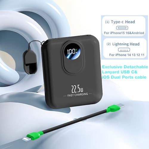 Cargador portátil de 22,5W con cables integrados y batería externa 10000 mAh para iPhone 5