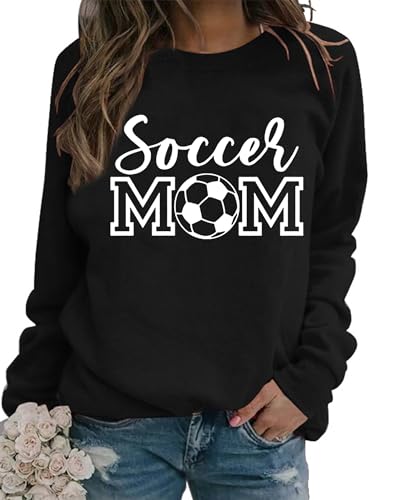Sunidol Womens Soccer Mom Sweatshirt Long Sleeve Crewneck Letter Print