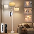 SIBRILLE Dimmable Floor Lamp for Living Room ?White-Beige Lampshade & ?Black-White Linen Lampshade