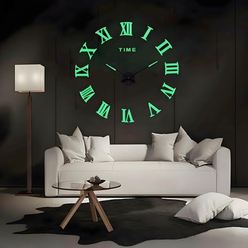 Coraltree DIY Leuchtende Wanduhr - Moderne Stille XXL Acrylspiegel 3D Aufkleber für Home, Hotel, Office Dekoration - Geschenk (Luminous-2)