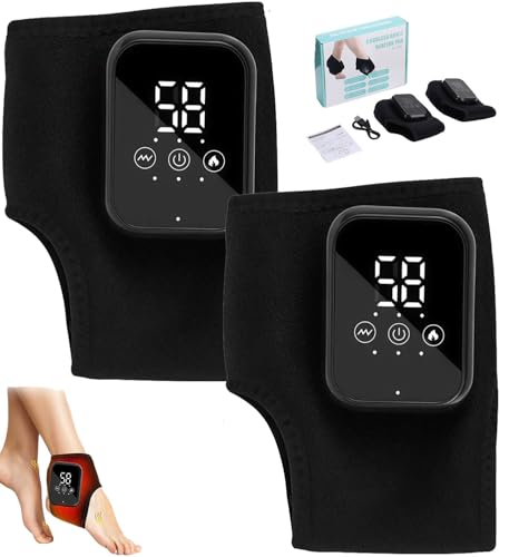 2 Pack Foot Massager, 3 in 1 Foot Revive Massager with 3 Vibration Mode, Heated Ankle Wrap, 5 Heat Level for Foot Relaxation, Wireless & Portable (Black set)