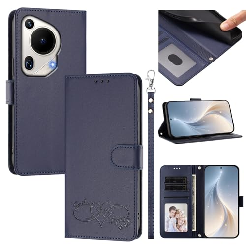 Jiajihua Cover Compatible with Huawei Pura 70 Ultra Phone Case【Card Cash Slot Wallet Design Flip Kickstand Drop Protection】 Blue