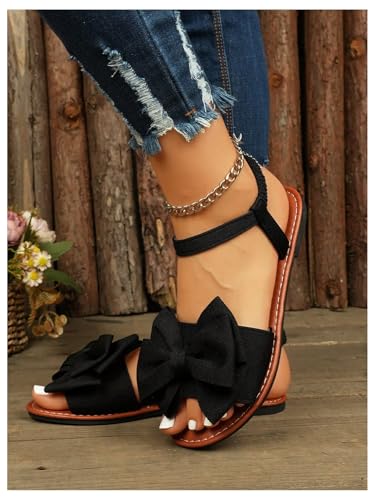 COZYEASE Women's Bow Knot Open Toe Flats Comfy Flat Sandals Summer Slip Ons4