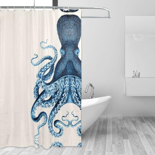 Rideau de douche imperméable anti-moisissure à motif pieuvre marin