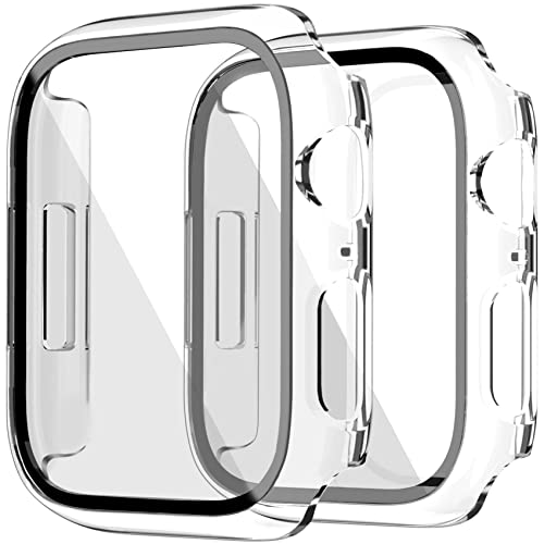 2 Pack Funda Protector de Pantalla de Cristal Templado Incorporado para Apple Watch Series 7 - Estuche Protector General para PC Duro HD Ultra-Thin Carcasa para iWatch 7 Cover