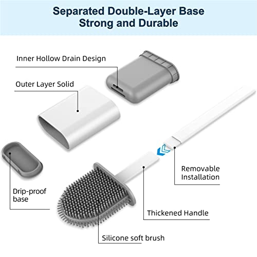 Ahyanz Toilet Brush silicone Deep Cleaner, Excellent quality, Heavy Base for No-Slip Anti-drip, Long Plastic Handle, Soft Flexible Bristles With Quick Drying Holder Set For Bathroom floor/wall mounted - Image 4