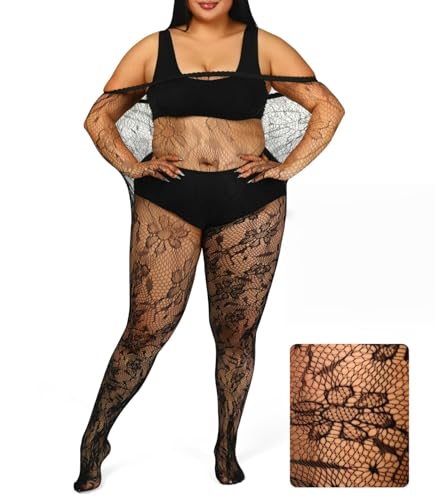 Floral Lace Plus Size Tights High Waist Velvet Pantyhose Sunflower Fishnet Stockings Leggings