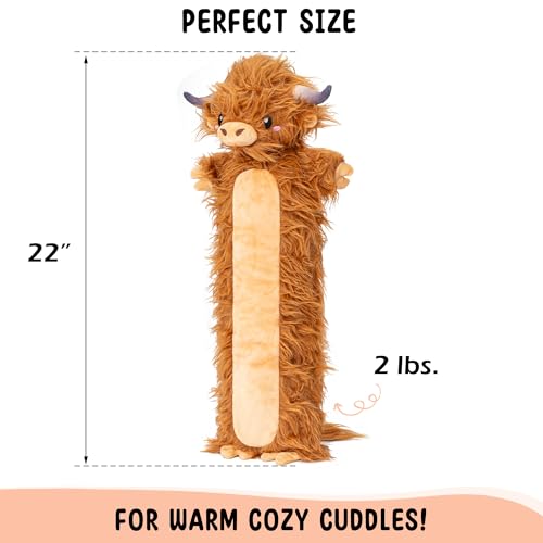 Image of Brown Highland Cow Microwavable & Weighted Stuffed Animals - Unscented Heatable Plush Doll, Cute Cow Plush Toys Gifts for Girls Boys and Kids, Happy Fuel