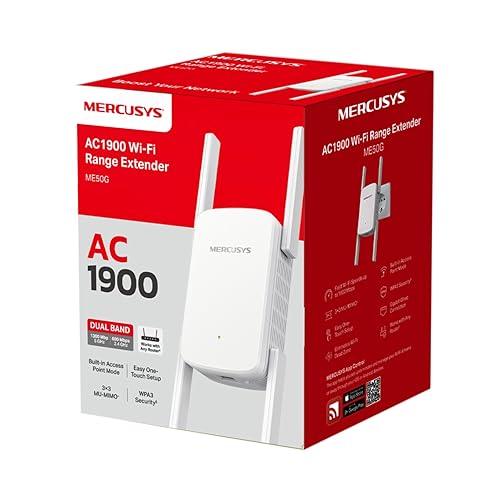 Image of Mercusys ME50G AC1900 Wi-Fi Range Extender | 1900 Mbps Dual Band Wireless WiFi Booster | Gigabit, Wired, 3x3 MU-MIMO | Built-in Access Point Mode | Easy One-Touch Setup