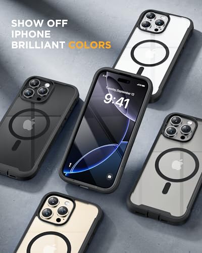 Image of Miracase Magnetic for iPhone 16 Pro Max Case 6.9'' [Compatible with MagSafe] Full-Body Phone case with Built-in Glass Screen Protector& Camera Protector,Drop Proof 16 Pro Max Cover,Black
