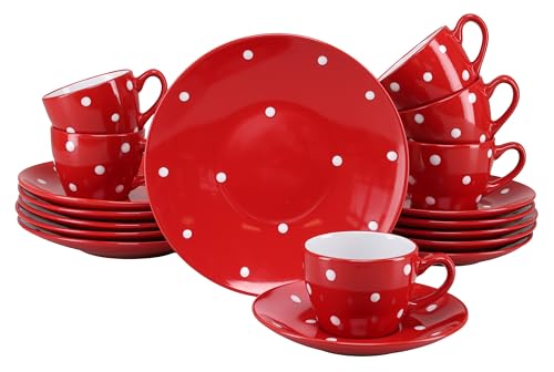 CreaTable, 24594, Serie Polka Dots Rot-Weiss, 18-teiliges Geschirrset...