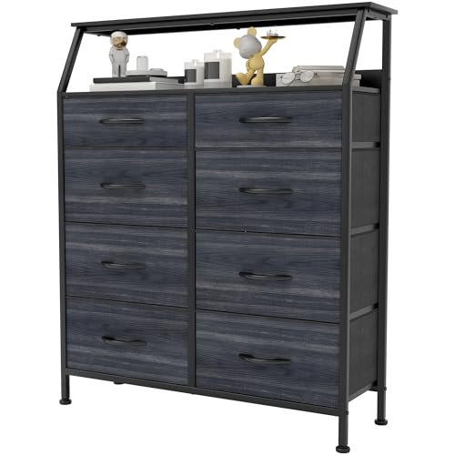 YITAHOME Comoda Cajones,Cómoda con 8 Cajones de Tela,Sinfonier,Robusta Estructura metálica,Cómoda con Tapa de Madera,Grano de Madera Negra