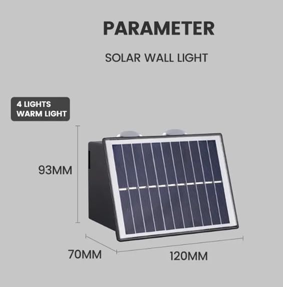 Image of kh Solar Outdoor Wall Light Up & Down | 4 LED Solar Wall Lamp with Warm White Light | IP65 Waterproof Exterior Lighting for Garden, Patio, Balcony, Garage, Pathway & Home Wall (1 Piece)