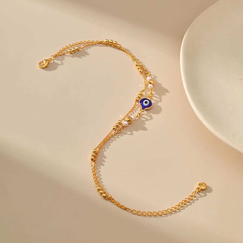 Gold Evil Eye Anklet for Women Layered Beaded Anklet Ankle Stainless Seel Gold-Plated Anklets Waterproof Non Discoloration Women's Jewelry - Image 5