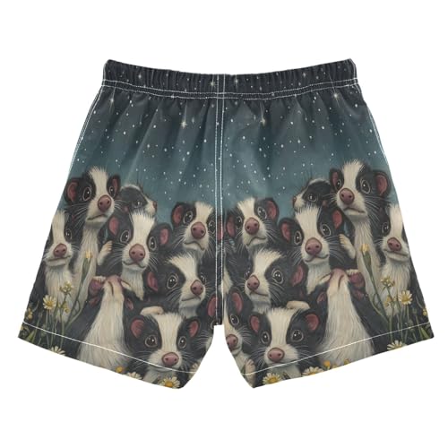 Jucciaco Boys Beach Board Shorts Skunk Pet Flower Cute Quick Dry Swim Trunk Swimwear for Kids