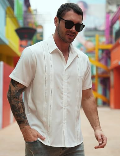 COOFANDY Mens Cuban Guayabera Shirt Short Sleeve Button Down Shirts Summer Beach Vacation Shirts2