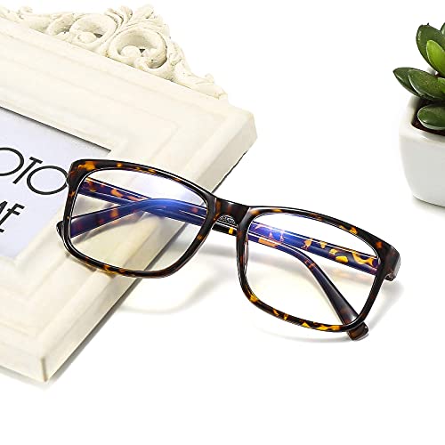 Image of 2 Pack Blue Light Blocking Glasses for Men Women Teens, Square Slender Frame with Spring Hinges, Computer Eyeglasses, Anti Glare Eye Strain Protection Clear Black Tortoise