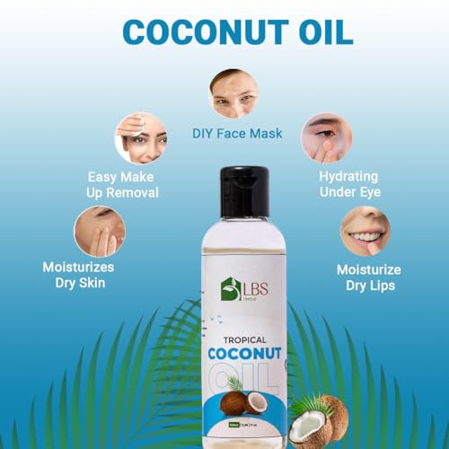 Image of LBS Pure Coconut Oil 100% Extra Virgin Cold-Pressed Organic Oil For Hair, Skin, & Cooking Deeply Moisturizing & Nourishing Softens Skin - Ideal For Cooking & Massages 100Ml (Pack 3)