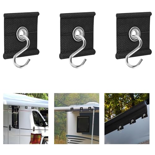 12 Pack RV Awning Hooks for Piping Rail 5/6 mm,7/8 mm, Heavy Duty RV Awning Light Clips Camper Light Holders Awning Hanger S Hooks for Exterior Lights, Clothes, Party Awning Accessories (black)