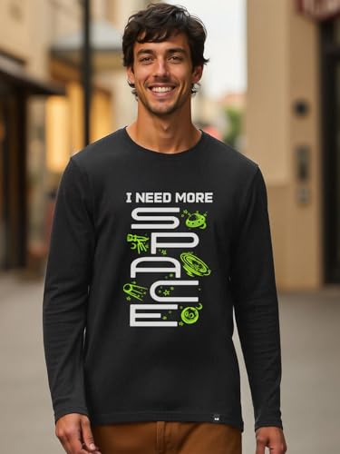 Image of Bewakoof Men's Graphic Print Regular Fit Full Sleeve Round Neck Pure Cotton T Shirt 689697 Black 2XL