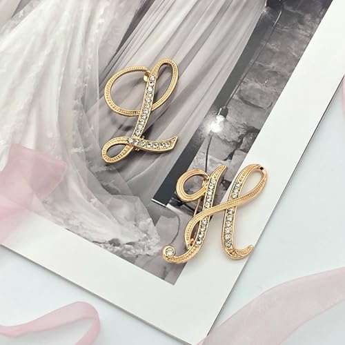 Image of Rhinestone Initial Brooch Pin for Women, Alphabet Gold Letter Brooch A-Z with Crystal, Metal Pin for Hat Bag Dress Suit Accessory for Men