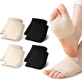 LAVIENTOES Women's Open Split Toe Cotton Liner Socks – Breathable Cotton No Show Toppers for Mules Sandals Clogs Sneakers 4 Pairs (2 Tan, 2 Black)