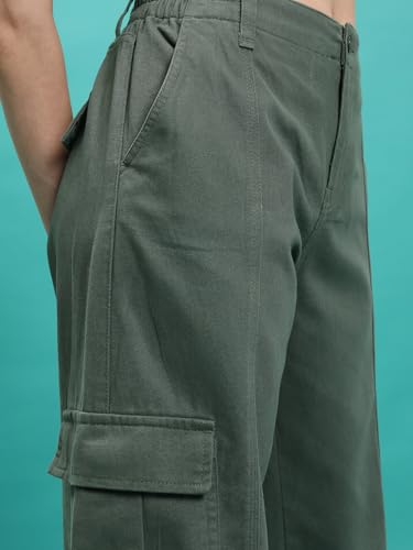 Image of Tokyo Talkies Pure Cotton Straight Wide Leg Cargo Pants |Relaxed Fit Utility Trousers