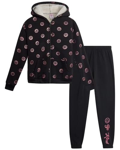 Real Love Girls Sweatsuit Set - 2 Piece Zip Up Hoodie Sweatshirt with Sherpa Fleece Lined Hood and Jogger Sweatpants (7-12)