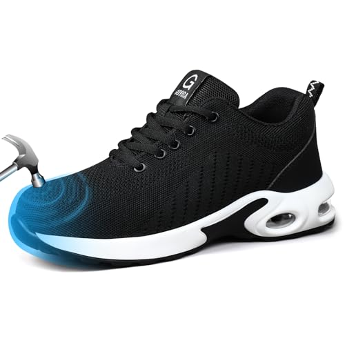 Image of GLANOUDUN Steel Toe Shoes for Men Black Work Shoes Lightweight Safety Shoe for Men Indestructible Steel Toe Sneakers Industrial Construction Shoe Men's Work & Safety Footwear