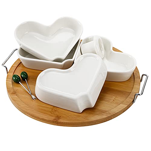 Zeayea Appetizer Serving Tray With Bamboo Holder, Ceramic Divided Serving Platter With Food Picks, Relish Tray For Chips And Dip, Veggies, Candy And Snacks, Parties, White #TOP3