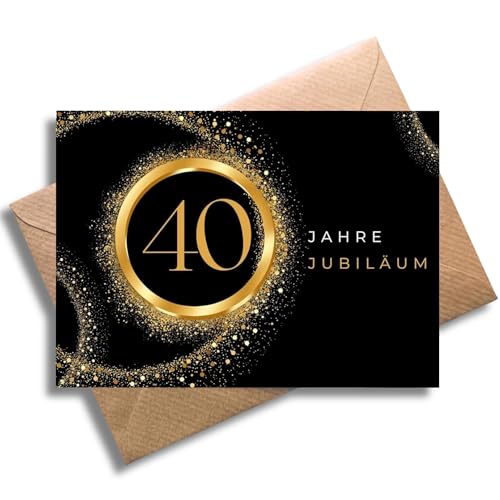 40 Jahre Jubiläum Karte mit Umschlag - Geschenkkarte Jahrestag Hochzeit Schwarz Gold Ring Firmengründung Dienst Partnerschaft Zusammenarbeit Glückwunsch Geschäftsjubiläum Feier (DIN A6)