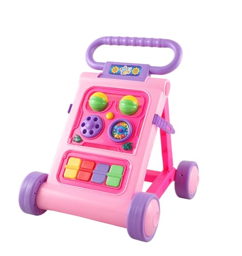 Image of JoyRide Musical Folding Baby Activity Push Walker with Flipping Doors, Turning Gears, and Spinning Panels 4 Colors, Non-Toxic Plastic, Boys Girls 9-18 Months (Pink)