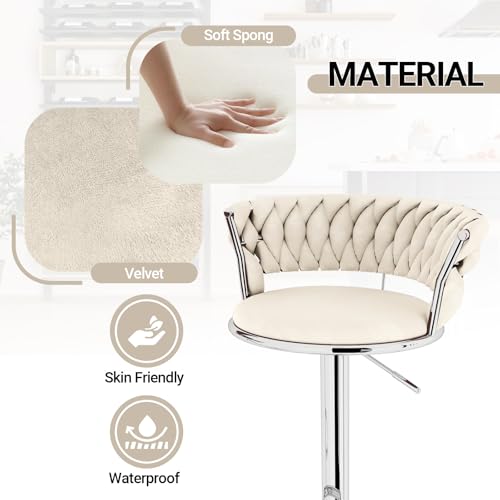 Image of Lamerge Velvet Bar Stools Set of 2,Swivel Bar Chairs Counter Adjustable Height Barstools with Back & Footrest,Upholstered Kitchen Island Chairs for Pub(2PCS Beige)