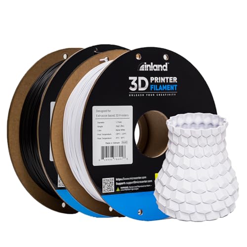 Inland PLA Filament Bundle 1.75mm Black & White 2KG, 3D Printer Filament, Dimensional Accuracy +/- 0.02 mm, 2 Pack Filament, Fits Most FDM 3D Printers (Coal Black & Alpine White, 2 Pack)