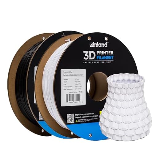 Inland PLA Filament Bundle 1.75mm Black & White 2KG, 3D Printer Filament, Dimensional Accuracy +/- 0.02 mm, 2 Pack Filament, Fits Most FDM 3D Printers (Coal Black & Alpine White, 2 Pack)