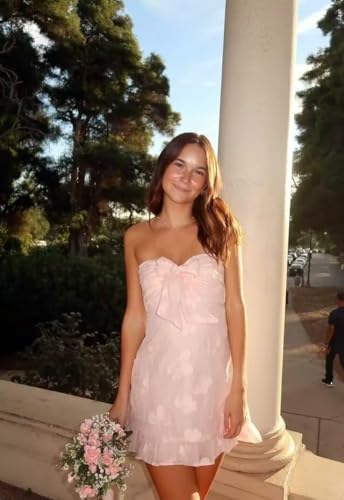 Strapless Short Homecoming Dresses for Teens 2025 Floral A Line Ruffle Mini Cocktail Party Gowns3